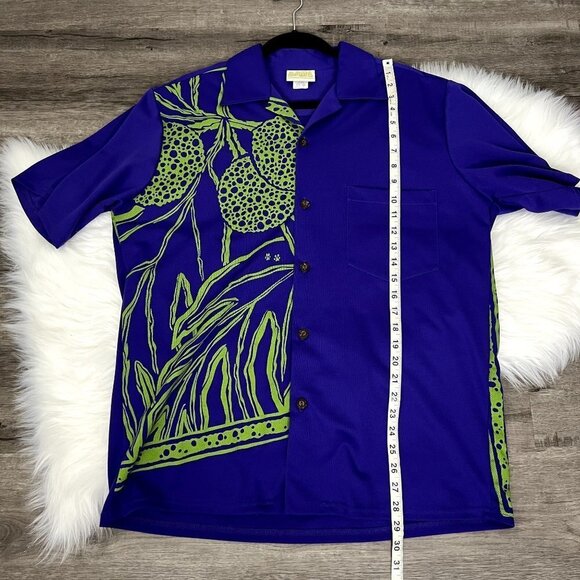 East Honolulu Clothing Company Mens Large Purple Ulu Printed Aloha Shirt - Picture 7 of 7